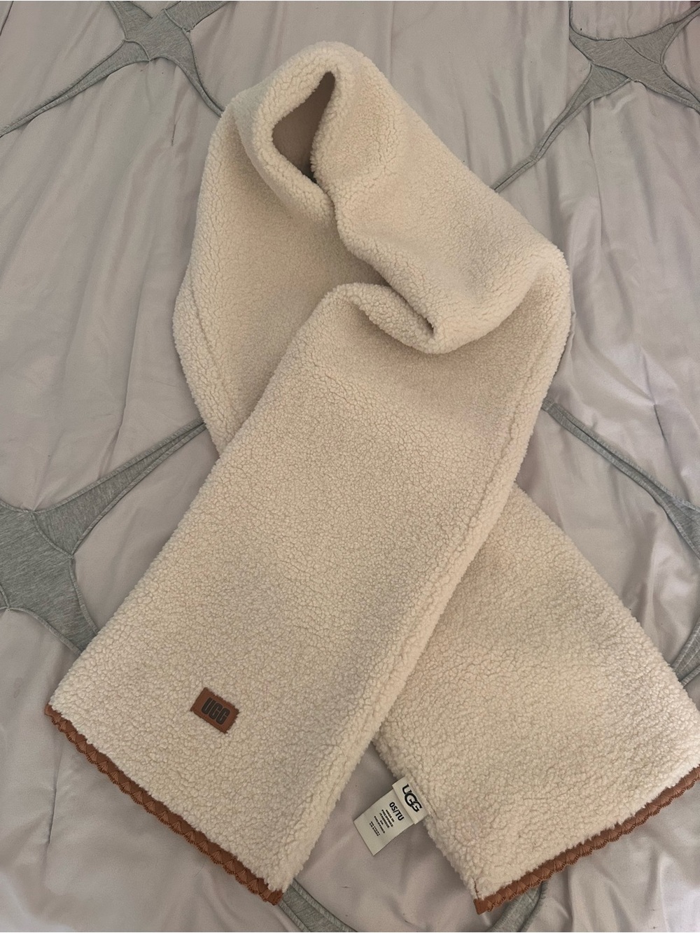 UGG Cream Sherpa Scarf with Brown Edge